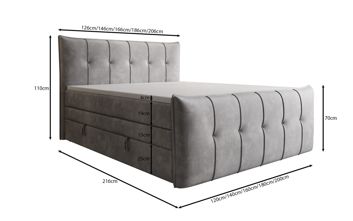 Boxspringbett Treviso mit Stauraum in Samt