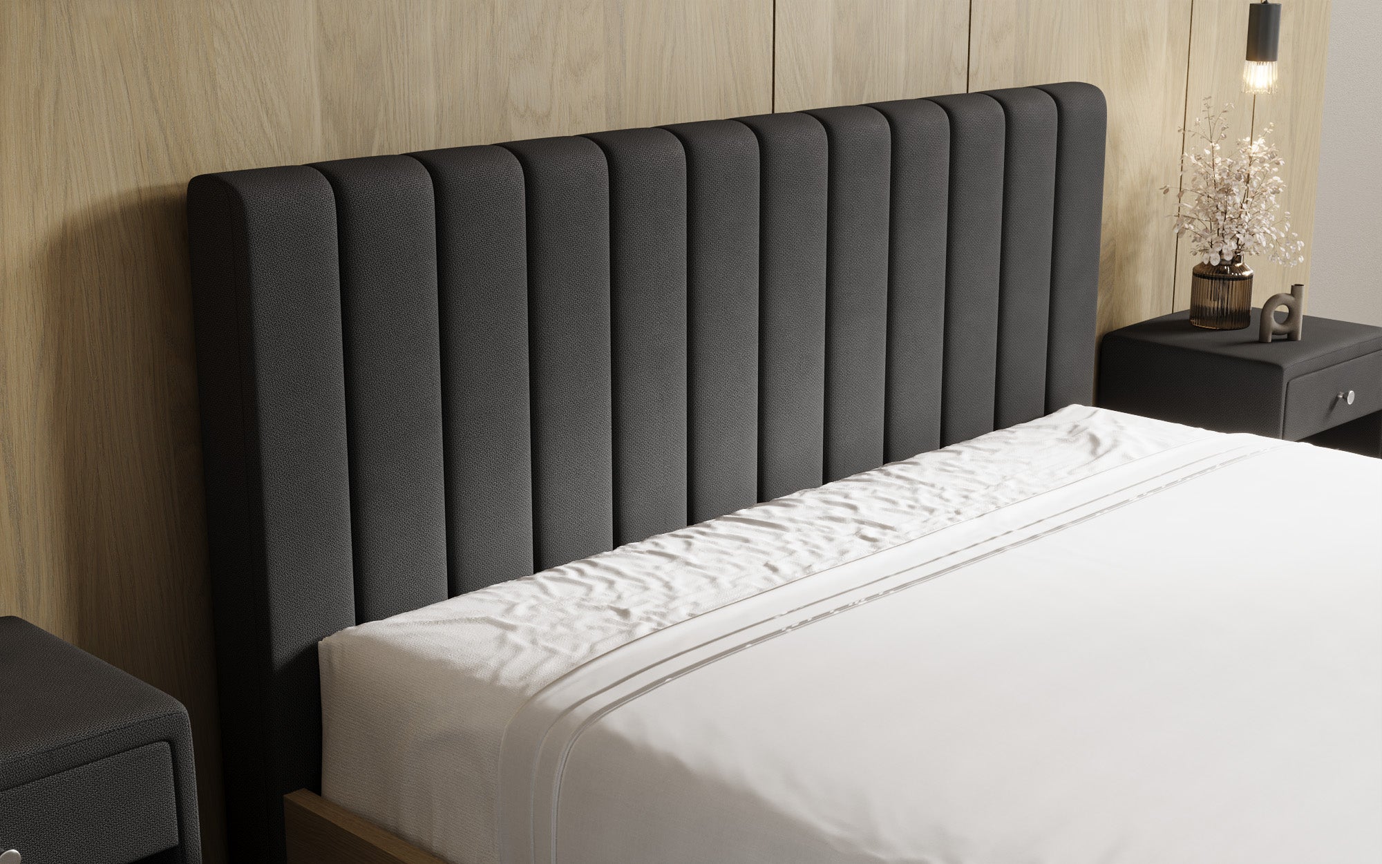 Designer Polsterbett Fiore Linea in Stoff mit Stauraum