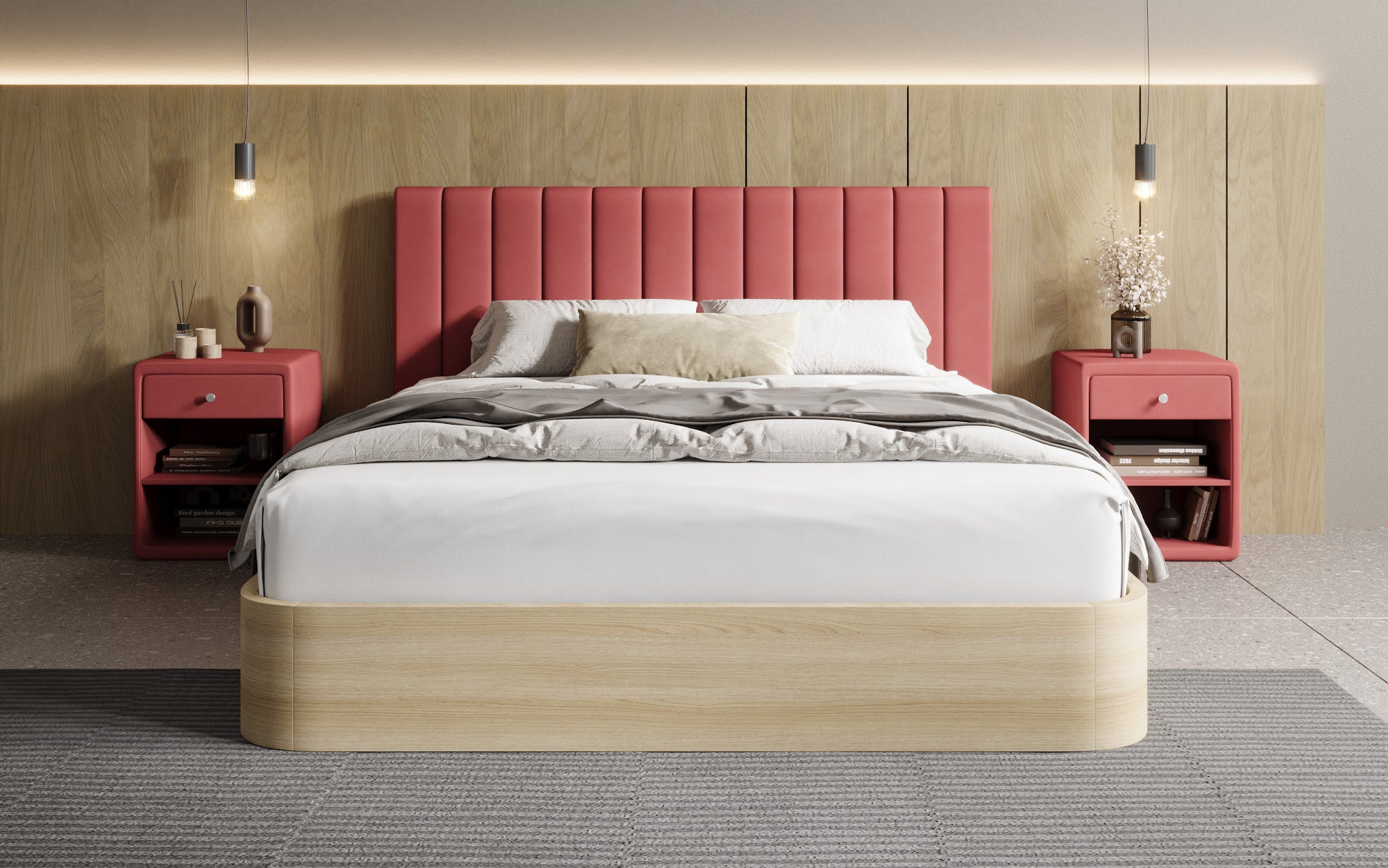 Designer Polsterbett Fiore Linea in Stoff mit Stauraum