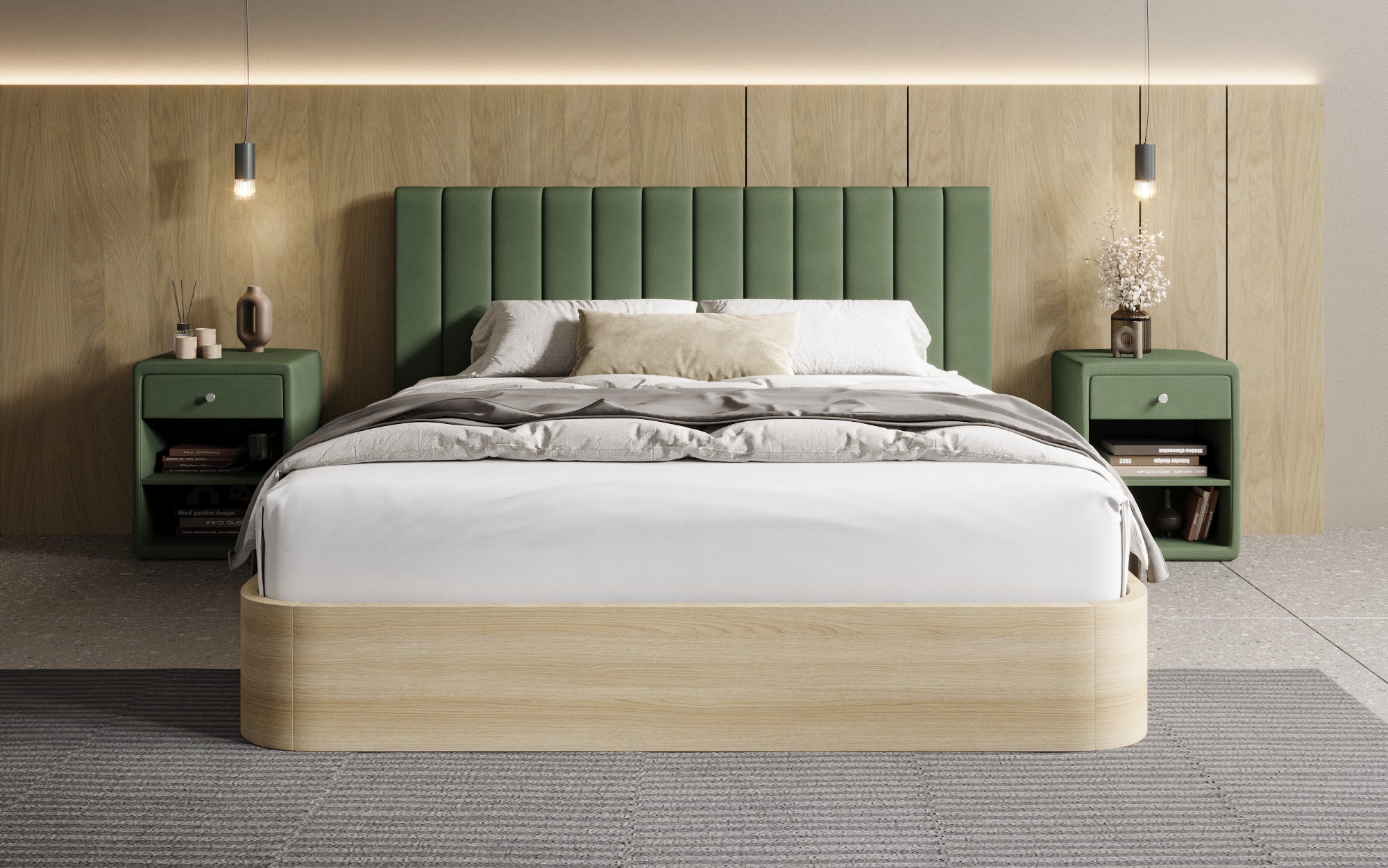 Designer Polsterbett Fiore Linea in Stoff mit Stauraum