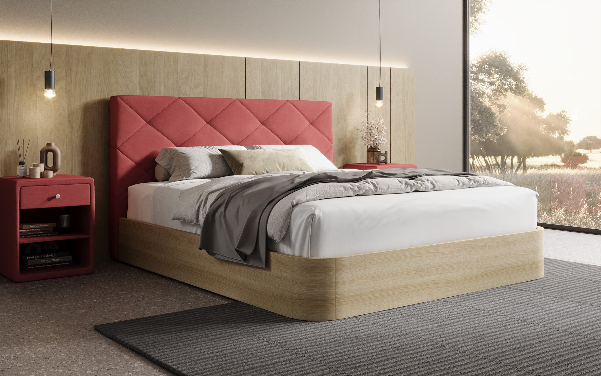 Designer Polsterbett Fiore Caro in Stoff mit Stauraum