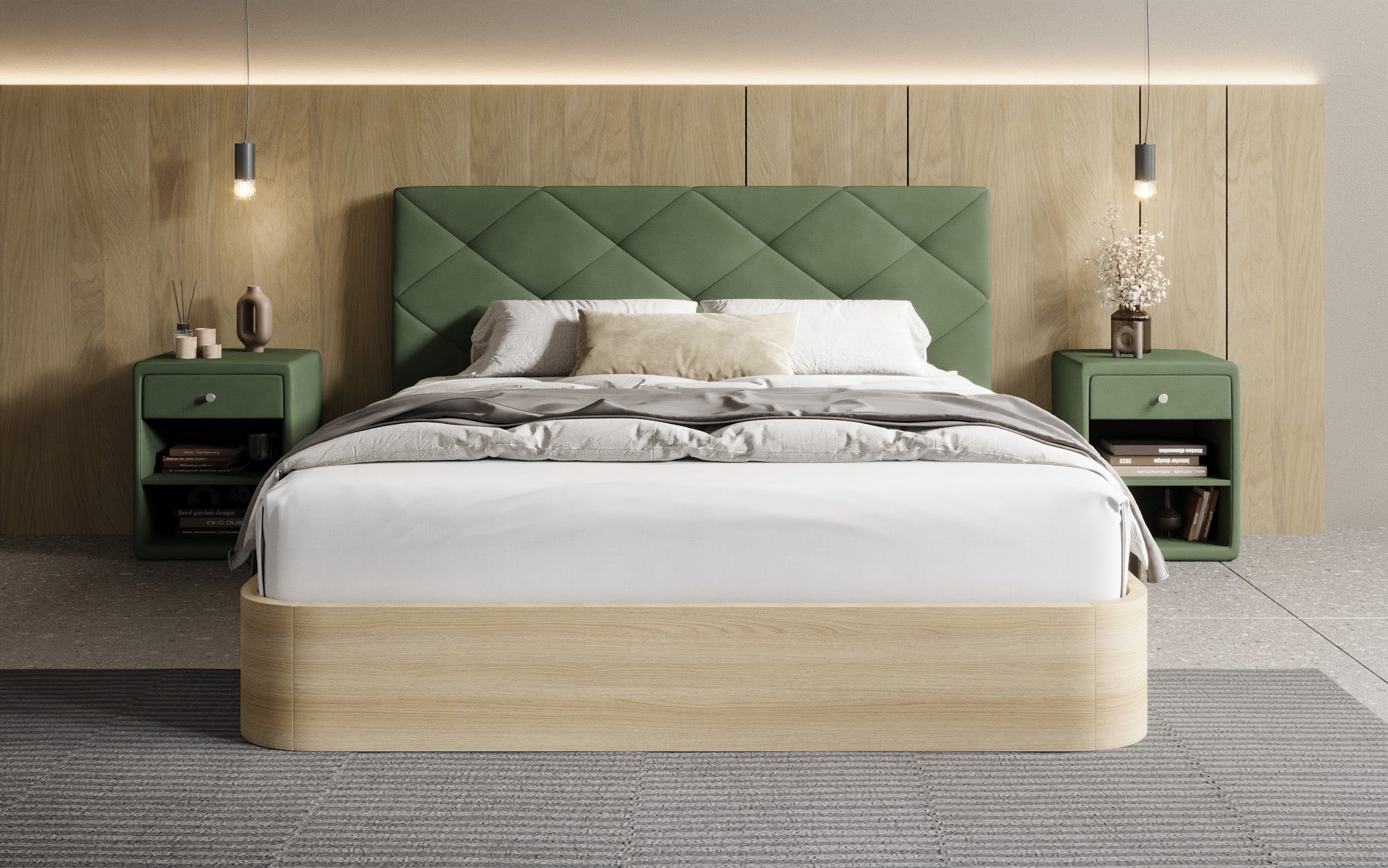Designer Polsterbett Fiore Caro in Stoff mit Stauraum