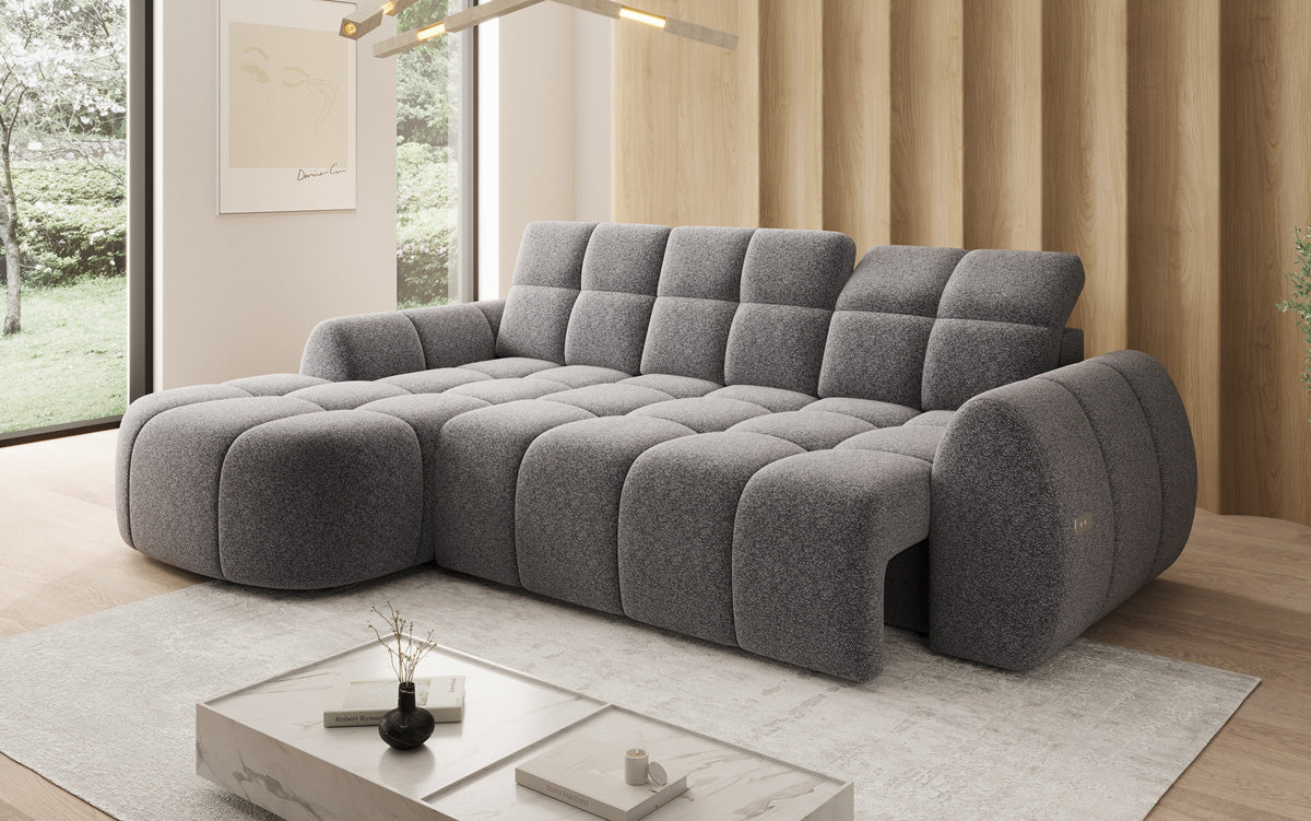Designer Ecksofa Bjork in Strukturstoff mit elektrischer Sitzerweiterung
