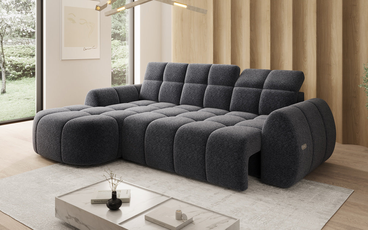 Designer Ecksofa Bjork in Strukturstoff mit elektrischer Sitzerweiterung