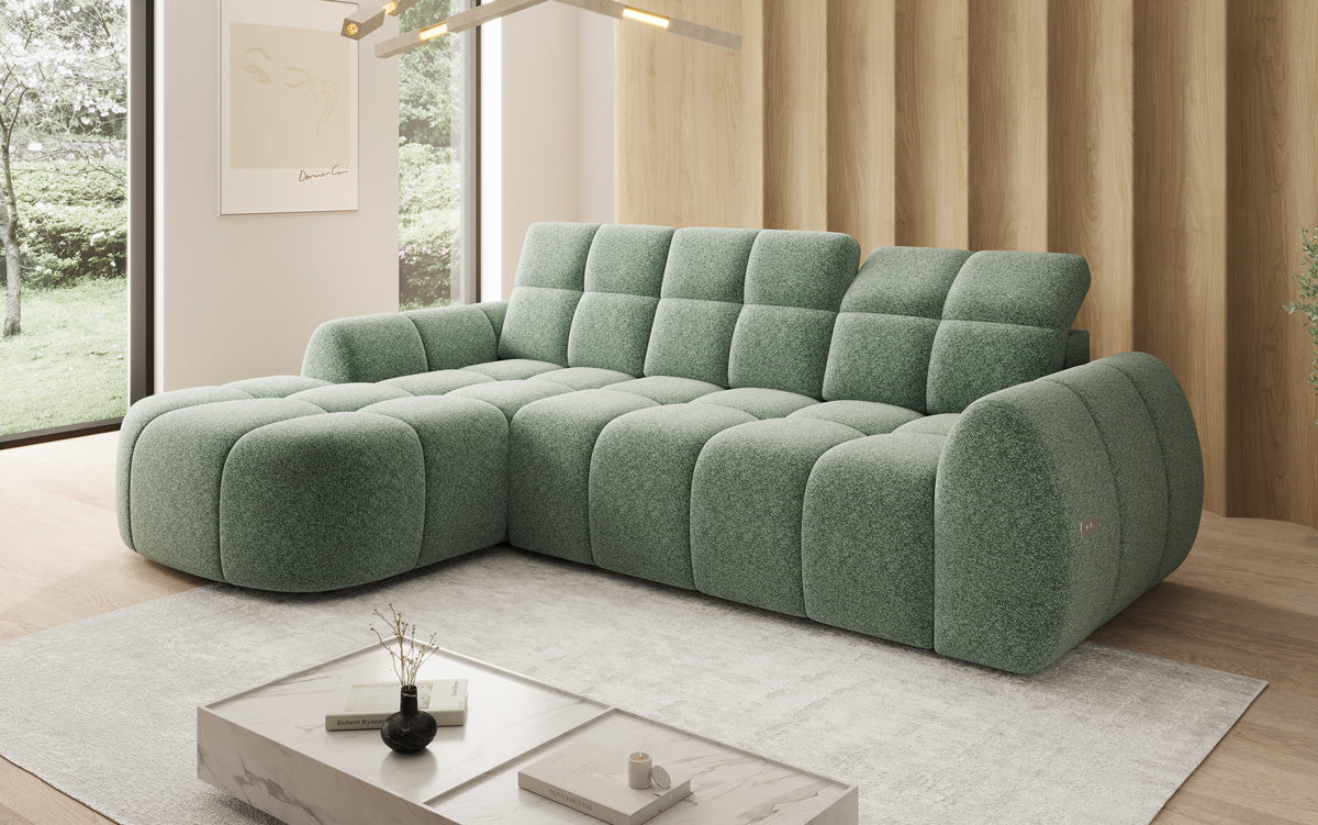 Designer Ecksofa Bjork in Strukturstoff mit elektrischer Sitzerweiterung