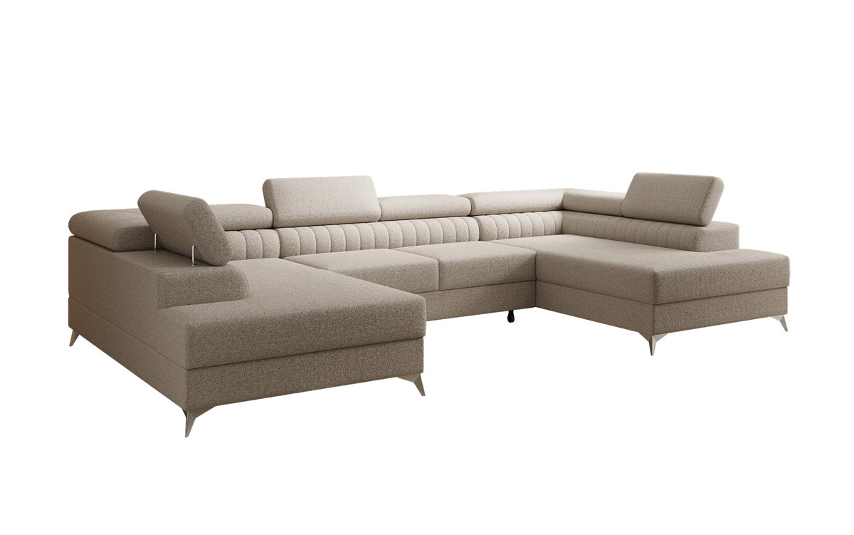 Designer Sofa Aurea U mit Schlaf- und Klappfunktion in Bouclé