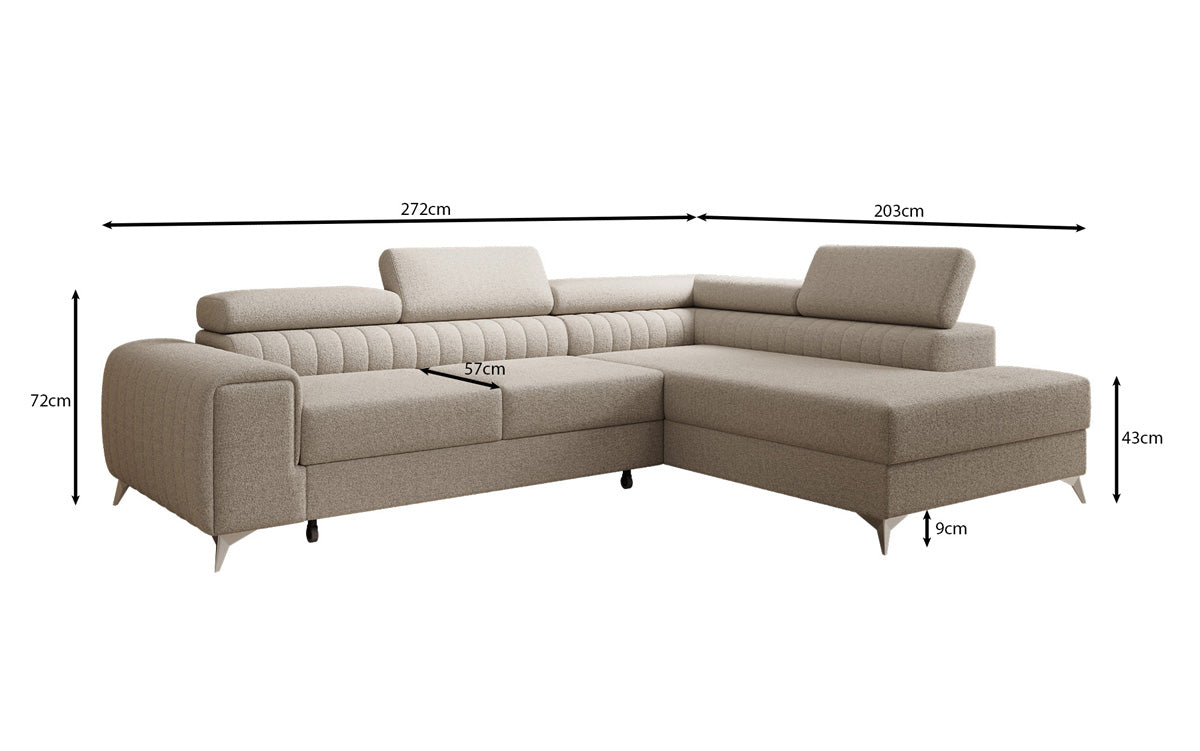 Designer Ecksofa Aurea mit Schlaf- und Klappfunktion in Bouclé