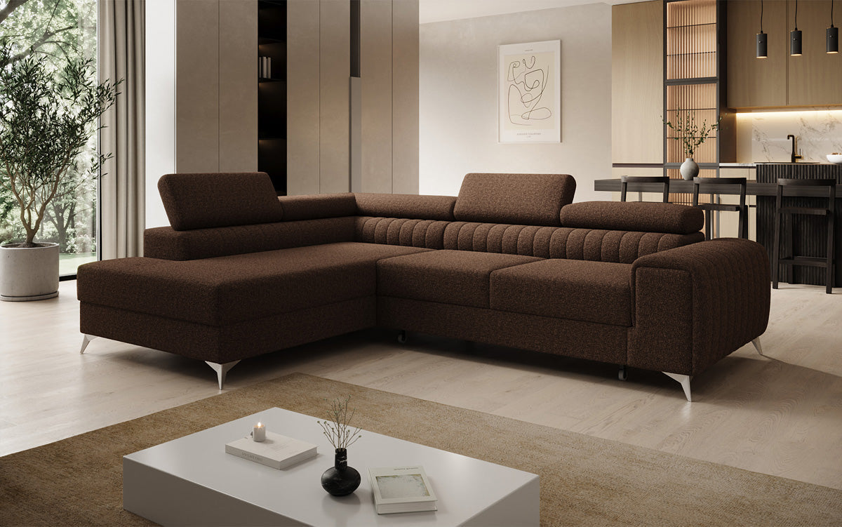 Designer Ecksofa Aurea mit Schlaf- und Klappfunktion in Bouclé
