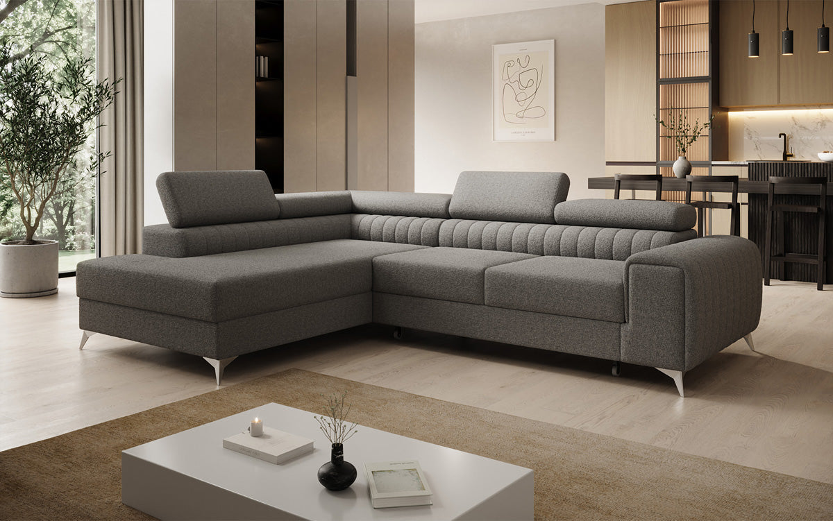 Designer Ecksofa Aurea mit Schlaf- und Klappfunktion in Bouclé
