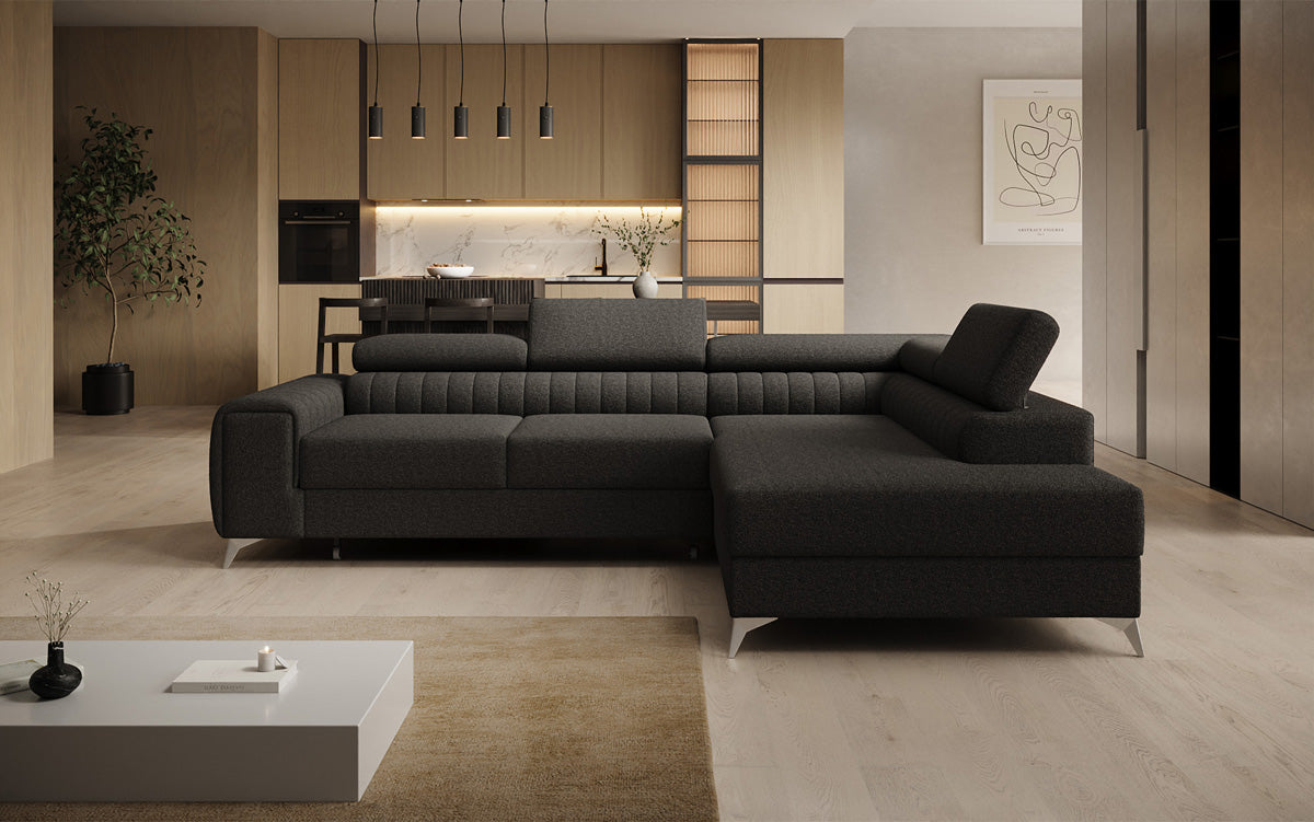 Designer Ecksofa Aurea mit Schlaf- und Klappfunktion in Bouclé