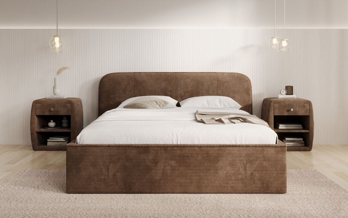 Designer Polsterbett Nola in Cord mit Stauraum