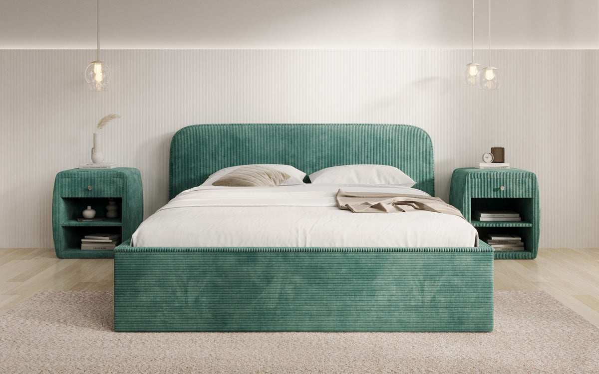 Designer Polsterbett Nola in Cord mit Stauraum