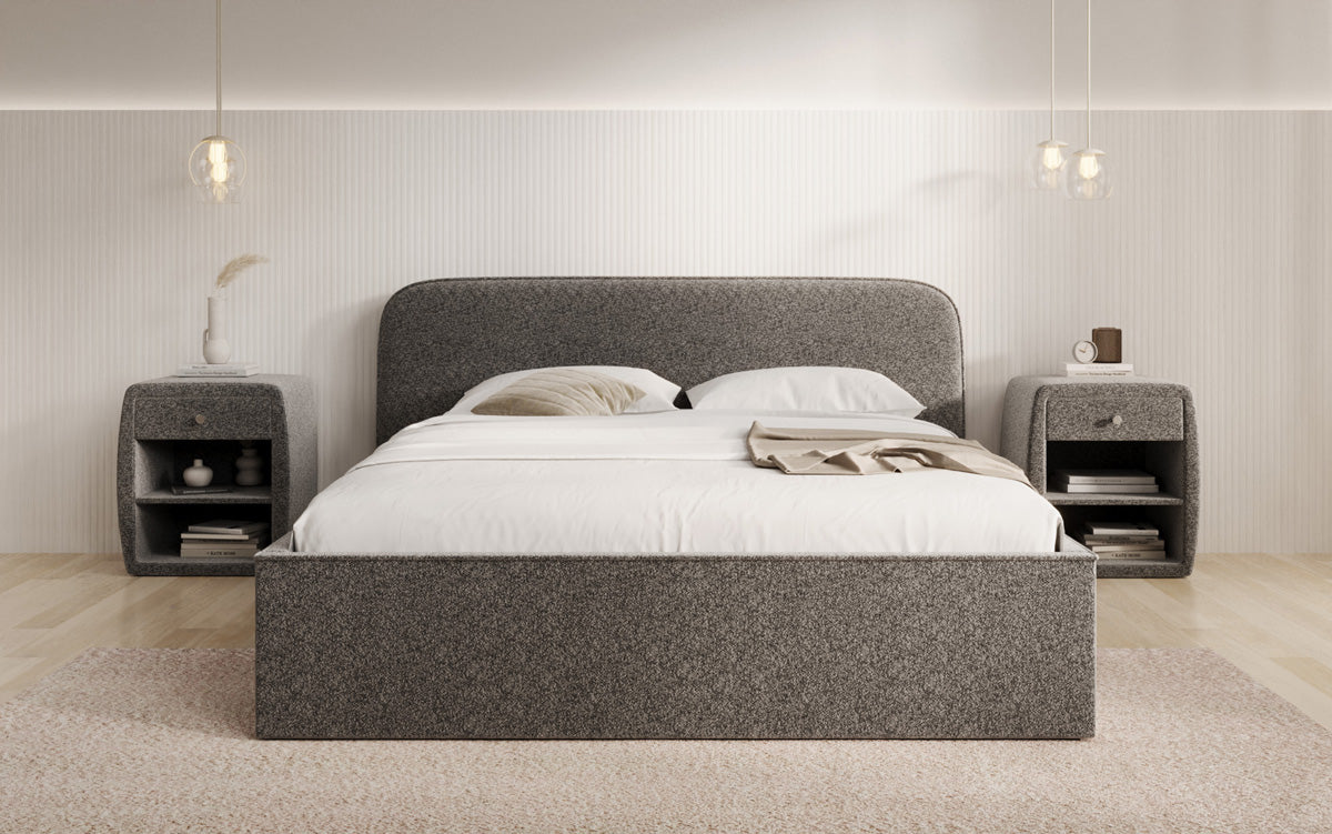 Designer Polsterbett Nola in Strukturstoff mit Stauraum