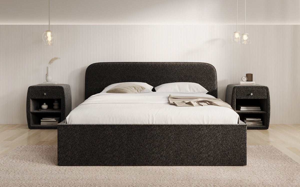 Designer Polsterbett Nola in Strukturstoff mit Stauraum