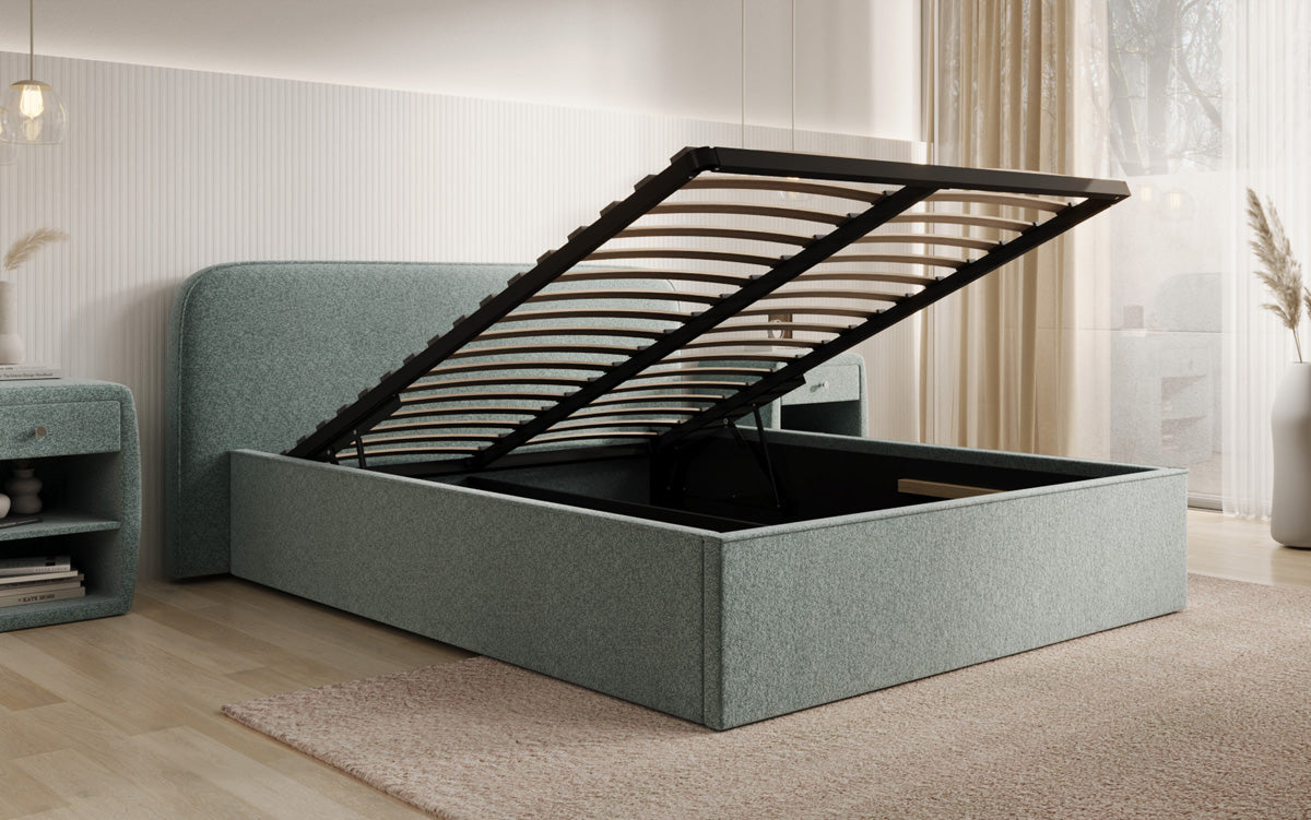 Designer Polsterbett Nola in Strukturstoff mit Stauraum