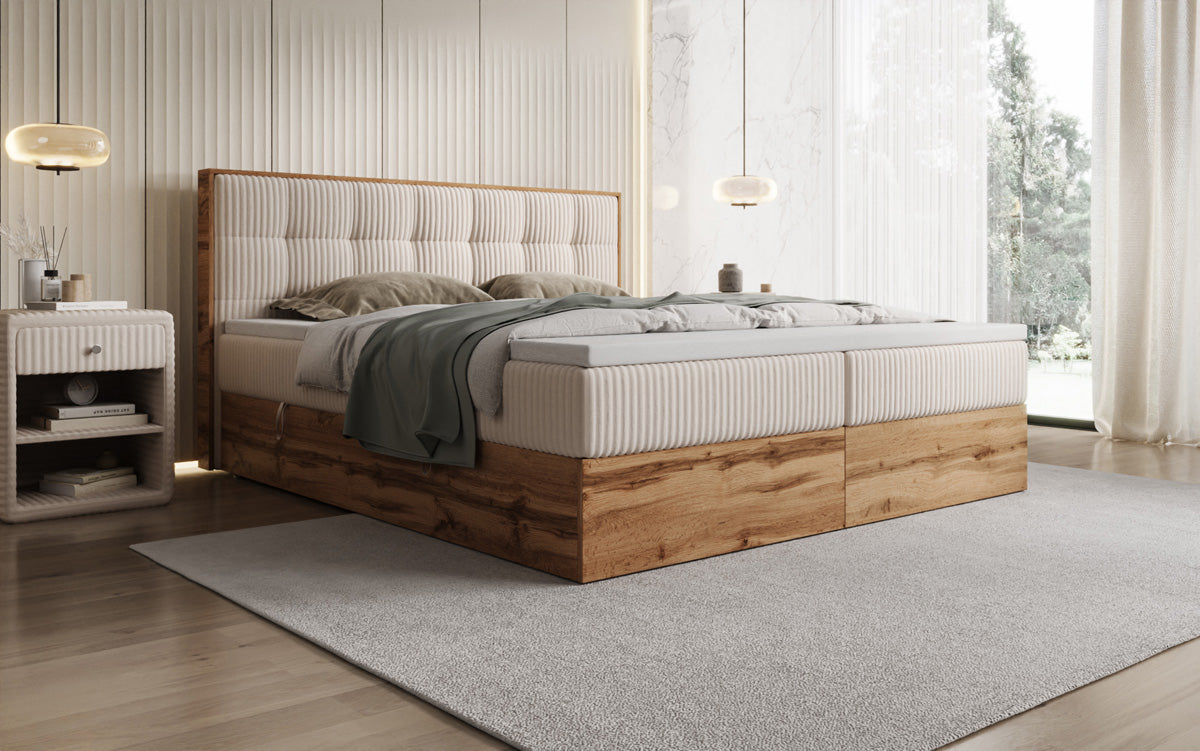Boxspringbett Timber Quad in Cord mit Stauraum