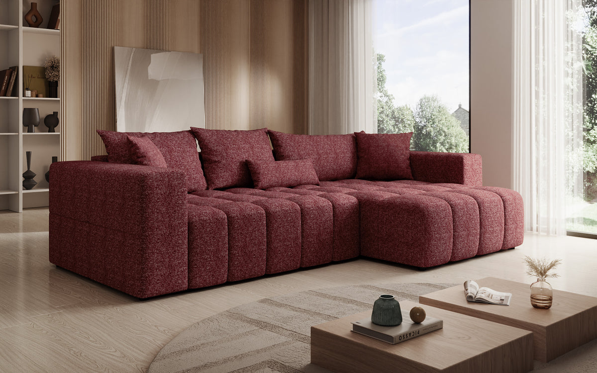 Designer Ecksofa Momo mit Schlaf- und Klappfunktion in Strukturstoff