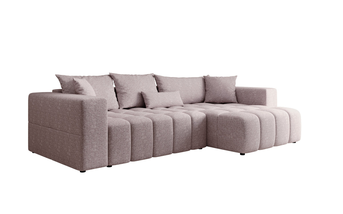 Designer Ecksofa Momo mit Schlaf- und Klappfunktion in Strukturstoff