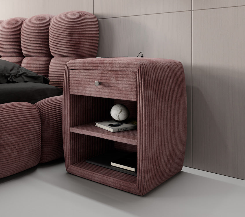 Designer Nachttisch Lilly mit USB Anschluss in Cord