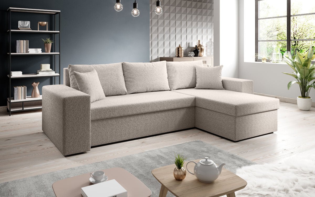 Designer Sofa Denver Bouclé mit Schlaf- und Klappfunktion