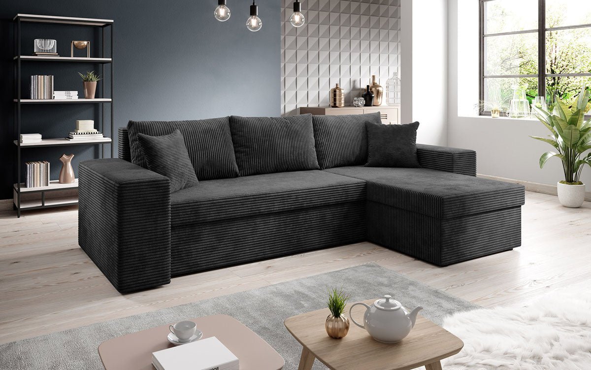 Designer Sofa Denver Cord mit Schlaf- und Klappfunktion