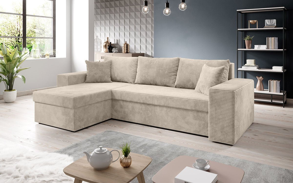 Designer Sofa Denver Cord mit Schlaf- und Klappfunktion