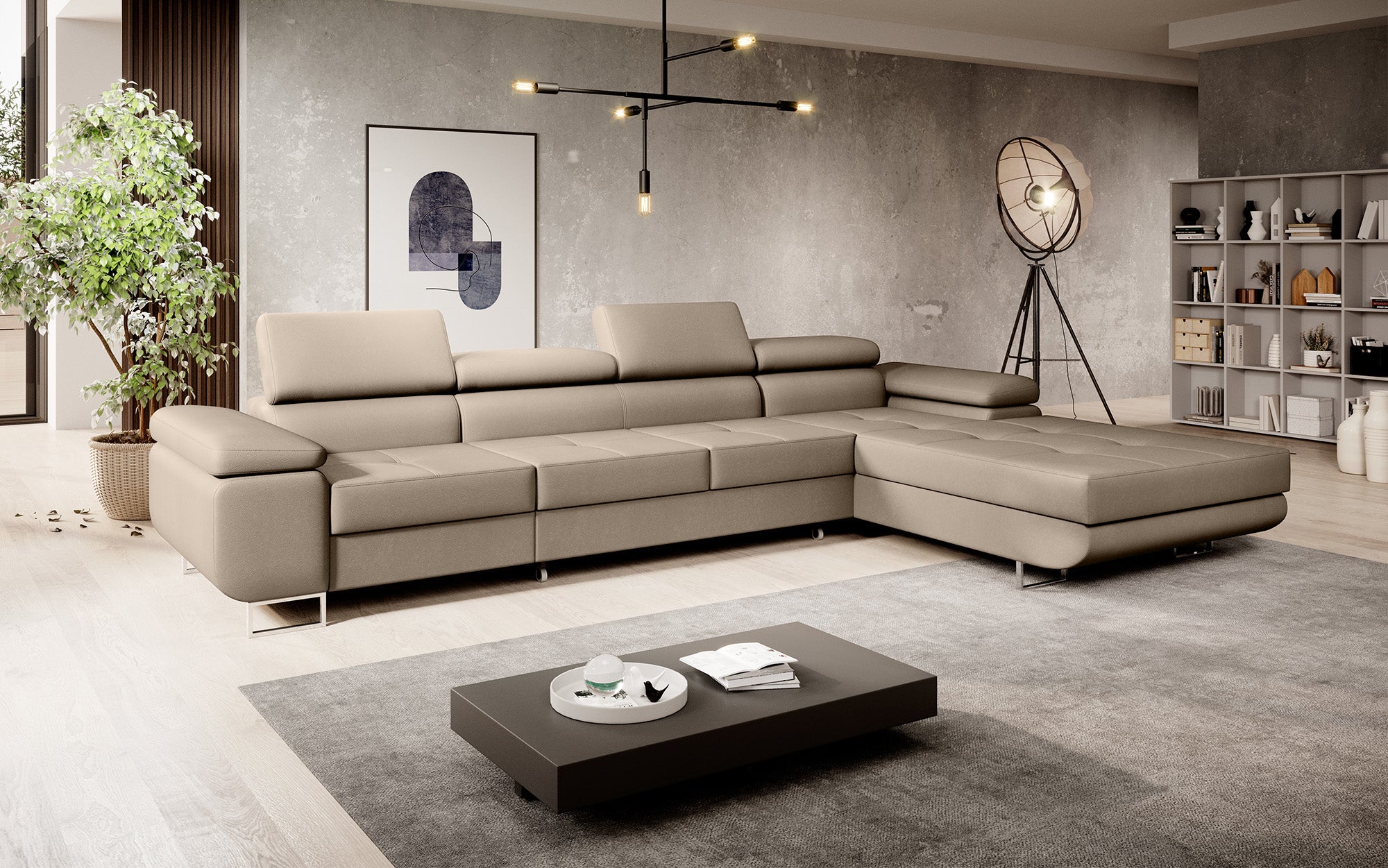 Designer Sofa Calvera Maxi mit Schlaf- und Klappfunktion in Kunstleder