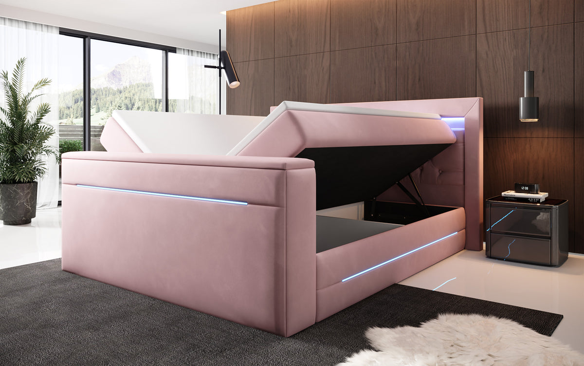 Boxspringbett Pluto mit TV Lift, RGB und Stauraum
