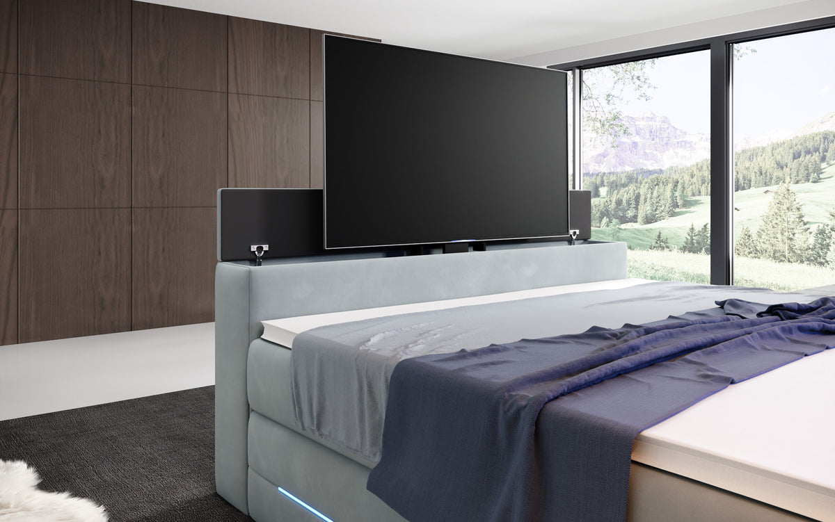 Boxspringbett Pluto mit TV Lift, RGB und Stauraum