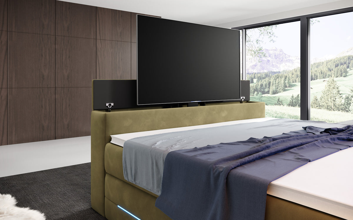 Boxspringbett Pluto mit TV Lift, RGB und Stauraum