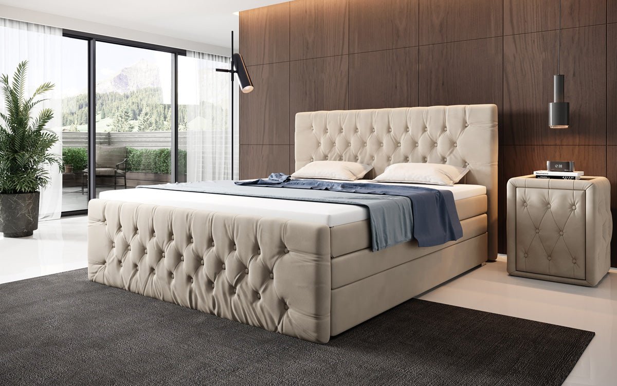 Boxspringbett Velutto mit Stauraum - Chesterfieldoptik
