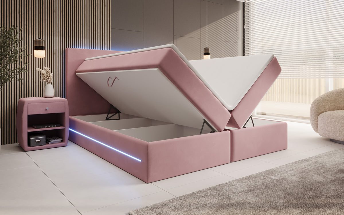 Boxspringbett Voyage mit LED u. Stauraum in Samt