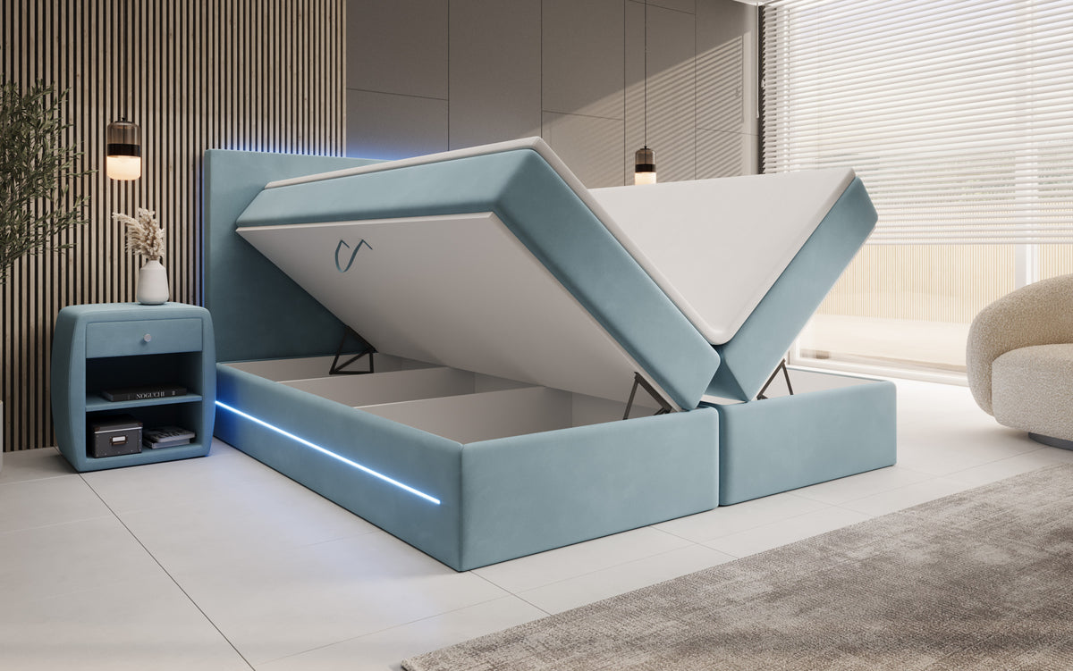 Boxspringbett Voyage mit LED u. Stauraum in Samt