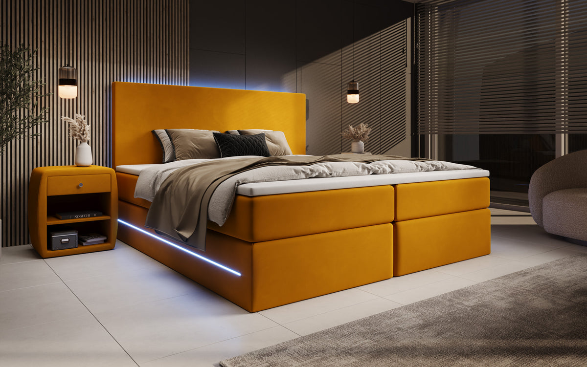 Boxspringbett Voyage mit LED u. Stauraum in Samt