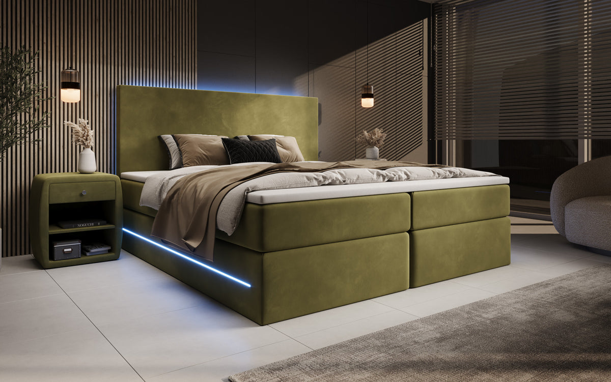 Boxspringbett Voyage mit LED u. Stauraum in Samt