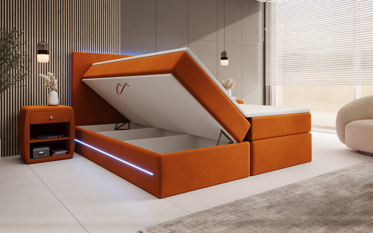 Boxspringbett Voyage mit LED u. Stauraum in Samt