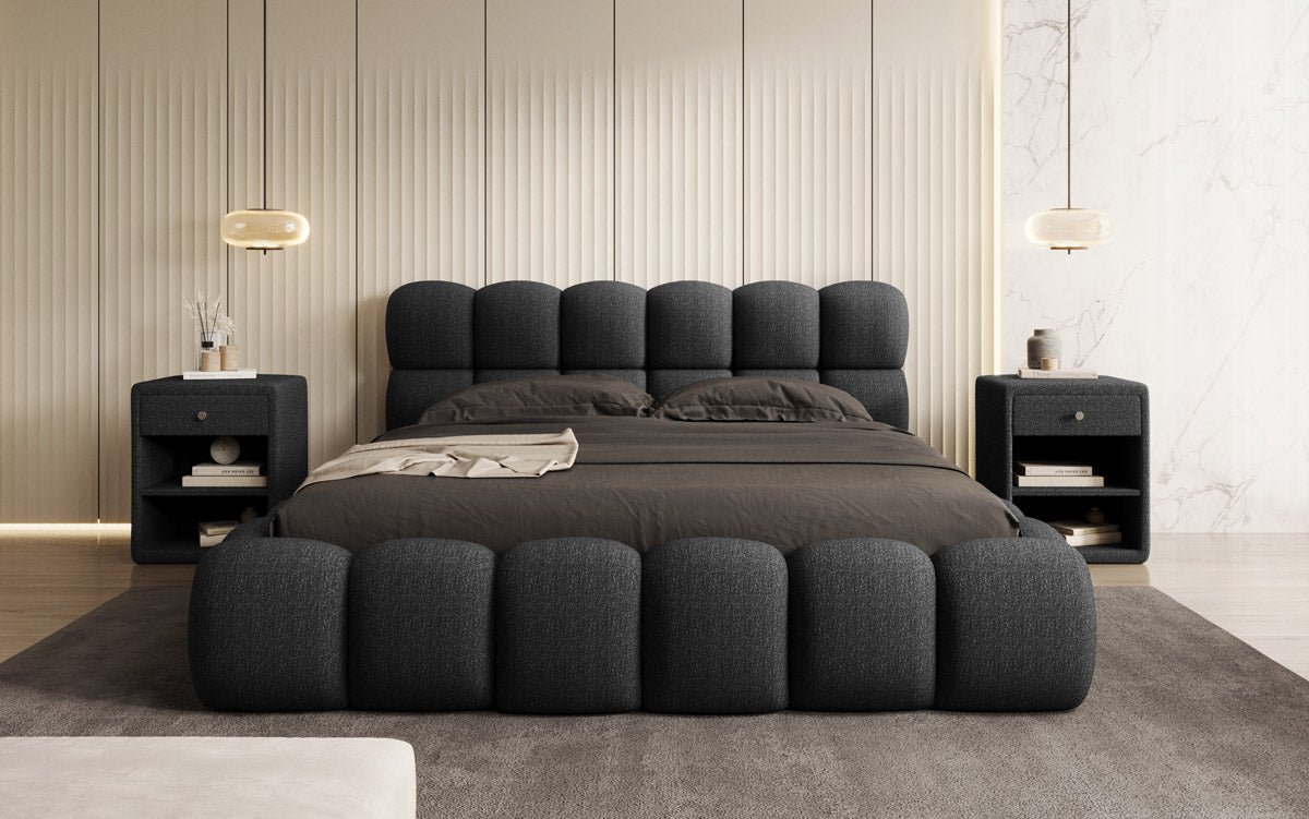 Designer Polsterbett Boston Bouclé mit Stauraum