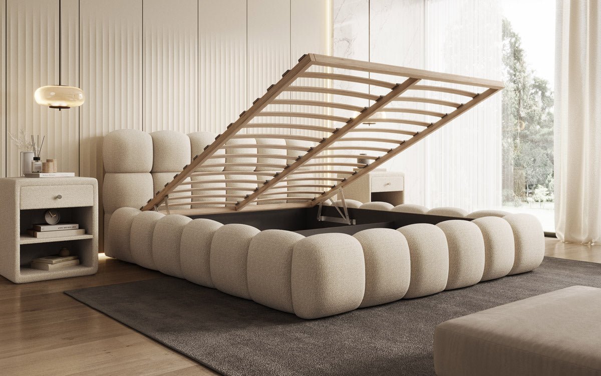Designer Polsterbett Boston Bouclé mit Stauraum