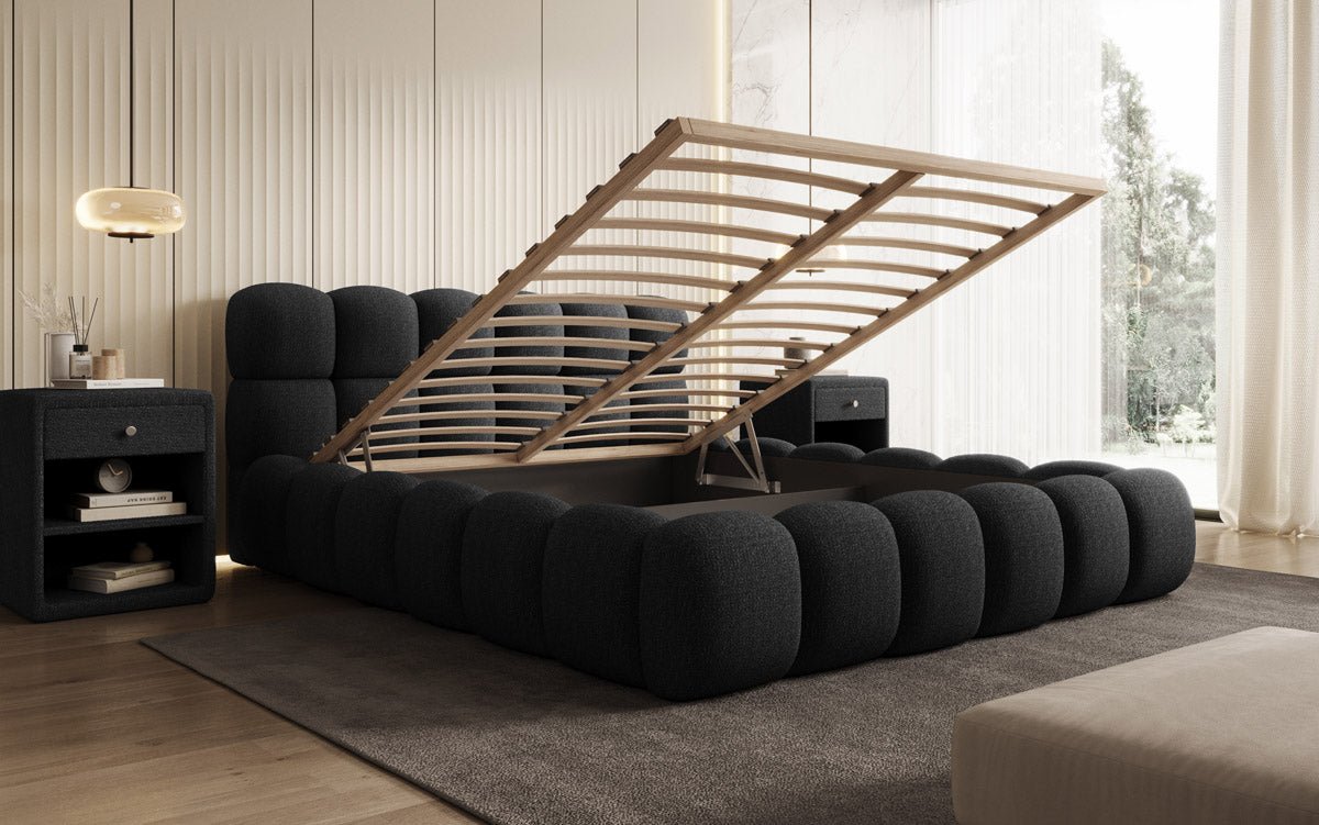 Designer Polsterbett Boston Bouclé mit Stauraum