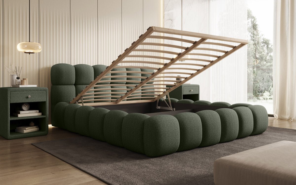 Designer Polsterbett Boston Bouclé mit Stauraum