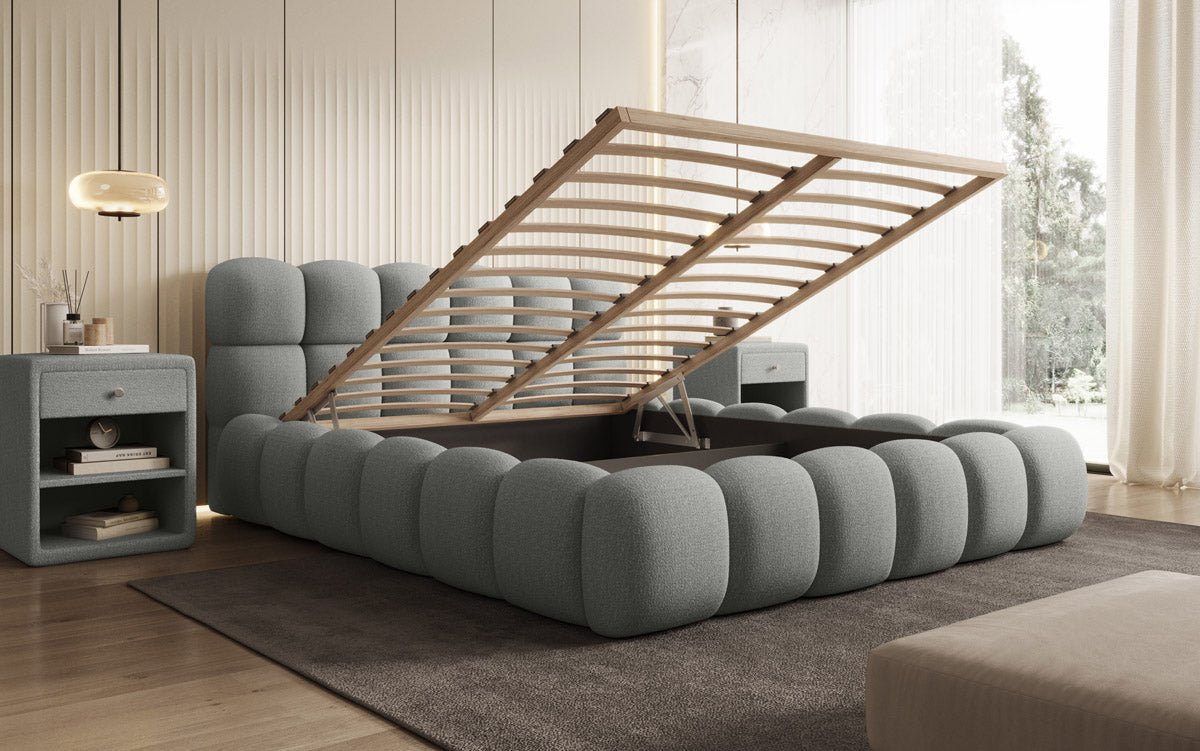 Designer Polsterbett Boston Bouclé mit Stauraum
