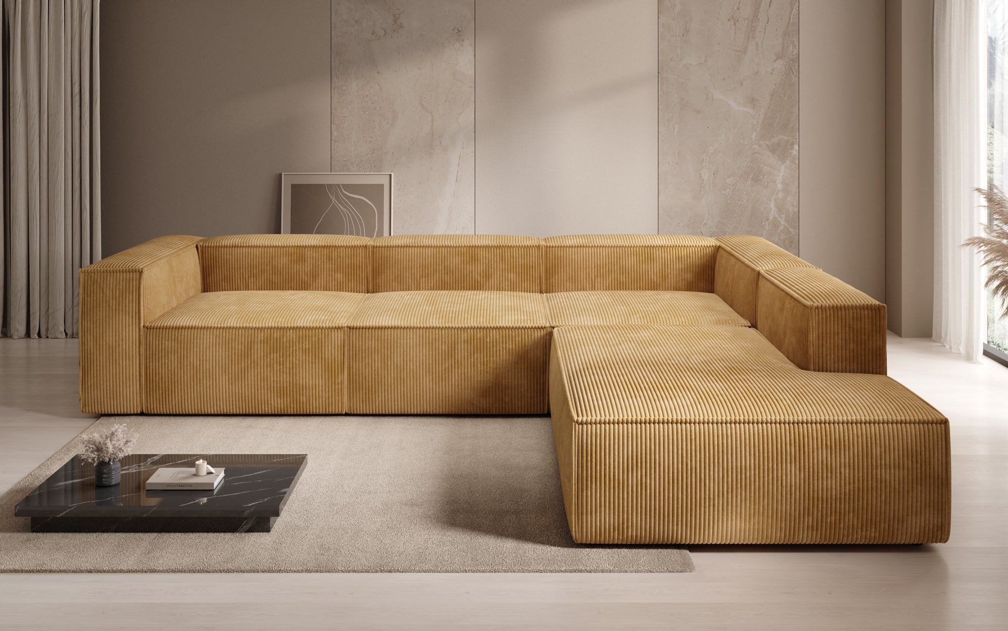Designer Sofa Lesley L mit langer Ottomane in Cord