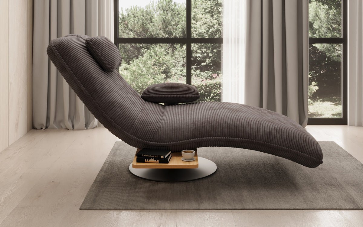 Designer Relax-Liege Velor Cord mit Drehfunktion und Beistelltisch