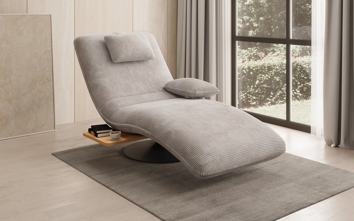 Designer Relax-Liege Velor Cord mit Drehfunktion und Beistelltisch