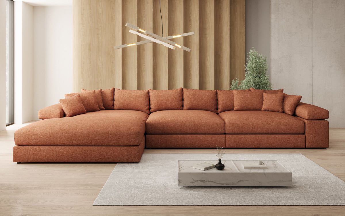 Designer Ecksofa Bernardo Maxi mit breiter Ottomane in Strukturstoff