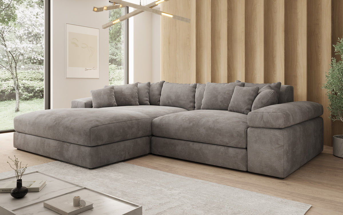 Designer Ecksofa Bernardo mit breiter Ottomane in Cord