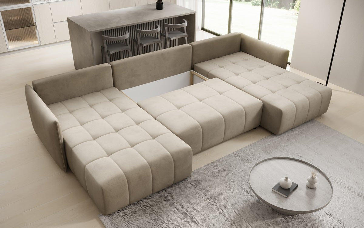 Designer Sofa Velaro U mit Schlaf- und Klappfunktion in Samt
