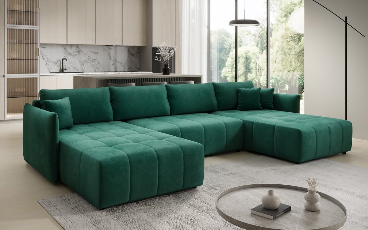Designer Sofa Velaro U mit Schlaf- und Klappfunktion in Samt