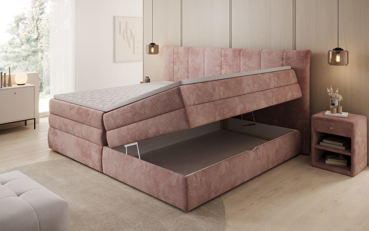 Familien Boxspringbett Stella in 220/240x200 mit Stauraum in Cord