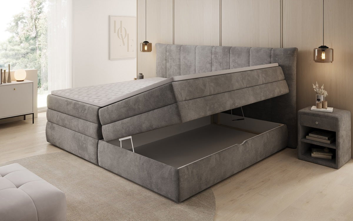 Familien Boxspringbett Stella in 220/240x200 mit Stauraum in Cord
